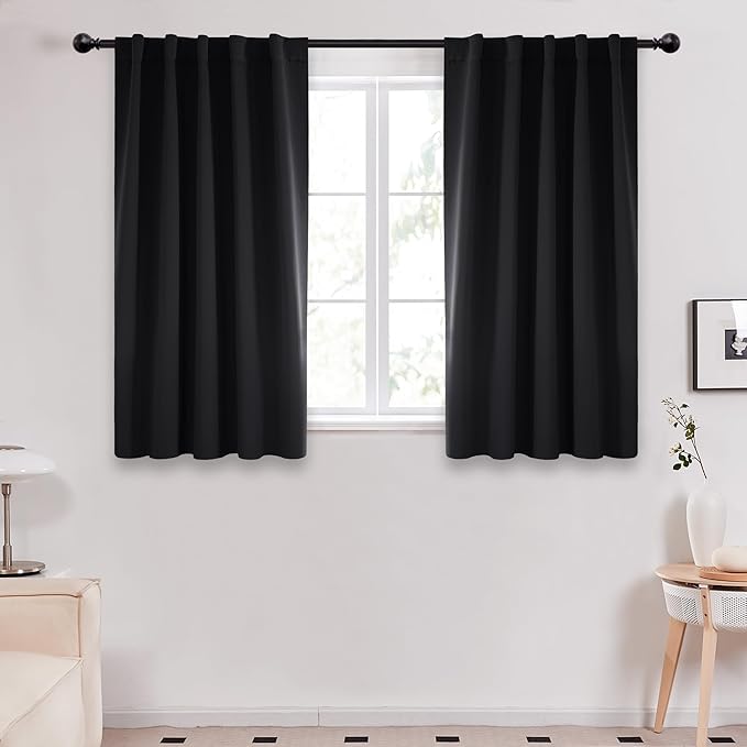 Deconovo Short Blackout Curtains for Small Windows Thermal Insulated Rod Pocket and Back Tab Curtains 42Wx45L Inch Black 2 Panels