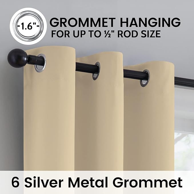 SimpleHome 100% Blackout Curtains for Bedroom,Thermal Insulated Beige Grommet Window Drapes Room Darkening Curtains for Living Room with Black Back,42 x 45 Inch,2 Panels