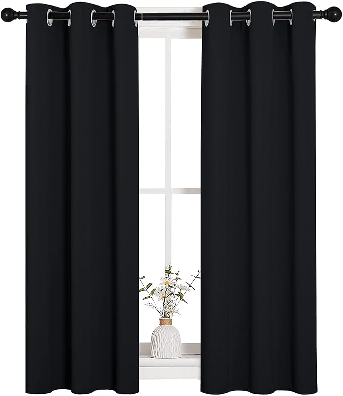 NICETOWN Cafe Blackout Curtains and Drapes for Shack, 2 Panels, 29 inches Wide by 40 inches Long,Black, Solid Thermal Insulated Grommet Blackout Drapery Panels for Window