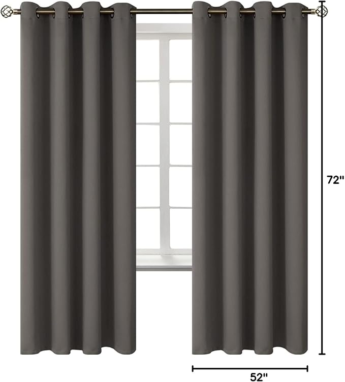 BGment Blackout Curtains for Bedroom - Grommet Thermal Insulated Room Darkening Curtains for Living Room, Set of 2 Panels (52 x 72 Inch, Grey)