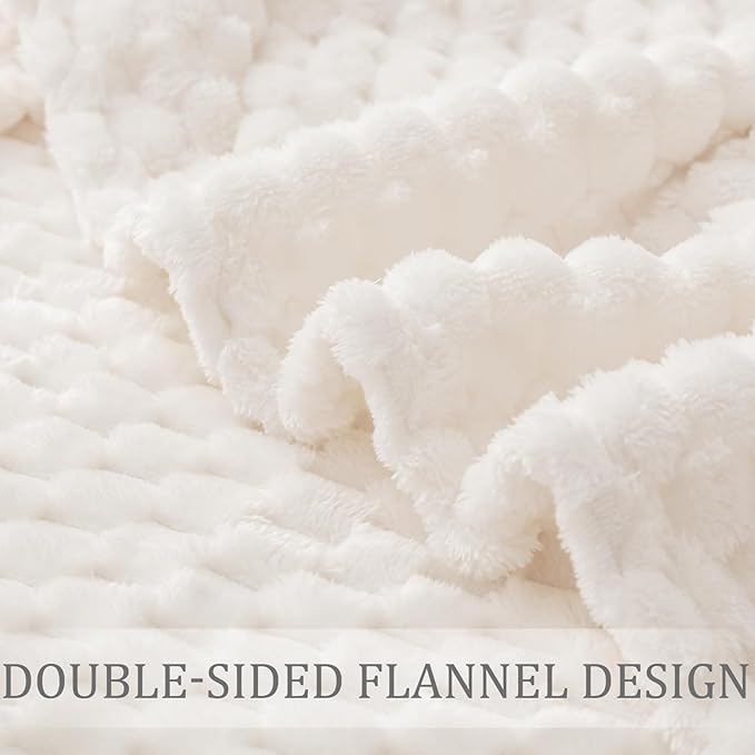 Exclusivo Mezcla Fleece Twin Blanket for Bed, Extra Large Fuzzy Ivory Bed Blankets, Soft Cozy Plush Sofa Throws for All Seasons, 90x66 Inches