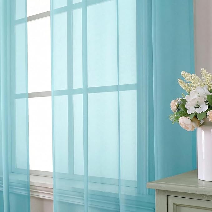 Aiyufeng Aqua Sheer Curtains 84 Inches Long 2 Panels Set for Living Room, Light Filtering Aqua Window Sheer Drapes for Bedroom, Each 42" W x 84" L