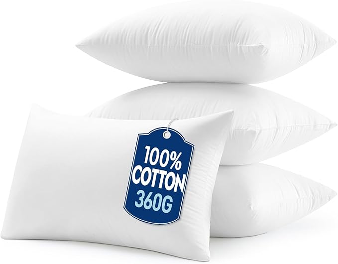 MIULEE 12x20 Pillow Inserts with Cotton Cover,Set of 4 100% Virgin Microfiber Throw Pillows for Couch Sofa and Bed