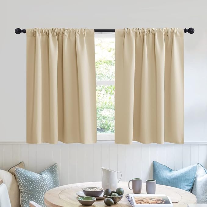 RYB HOME Privacy Bathroom Window Curtains, Short Thermal Insulated Heat Blocking Privacy Rod Pocket Half Window Curtain Tiers for Nursery Bedroom, Width 42 by Length 30, Biscotti Beige, 2 Panels