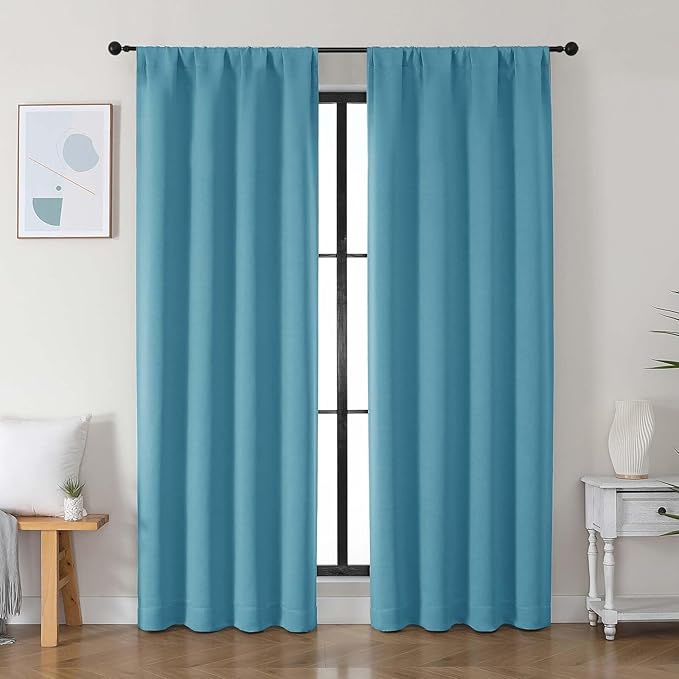 Simplebrand Ava Turquoise Blackout Curtains for Bedroom 84 Inch Length 2 Panels Set, Solid Thermal Insulated Privacy Nursery Window Treatment Curtains Blackout Drapes, W40 x L84 Inch, Turquoise