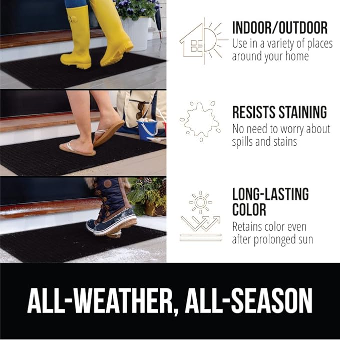 GORILLA GRIP® Ultra Absorbent Front Door Mat Outside Entrance 35x23, Traps Dirt and Moisture, HydroABSORB Indoor Outdoor Doormat Holds 5.7 Cups Water, Stain and Fade Resistant Welcome Mat 2 Pack Black