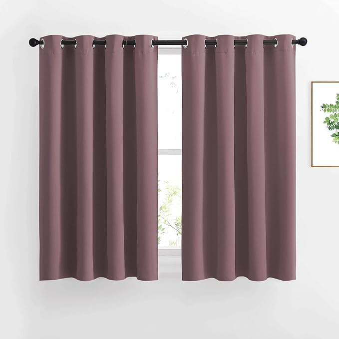 NICETOWN Blackout Small Window Curtains 54 inches Length - Thermal Insulated Solid Grommet Voice & Light Reducing Room Darkening Drapes for Kitchen/Nursery, Dry Rose, 2 Panels, W52 x L54