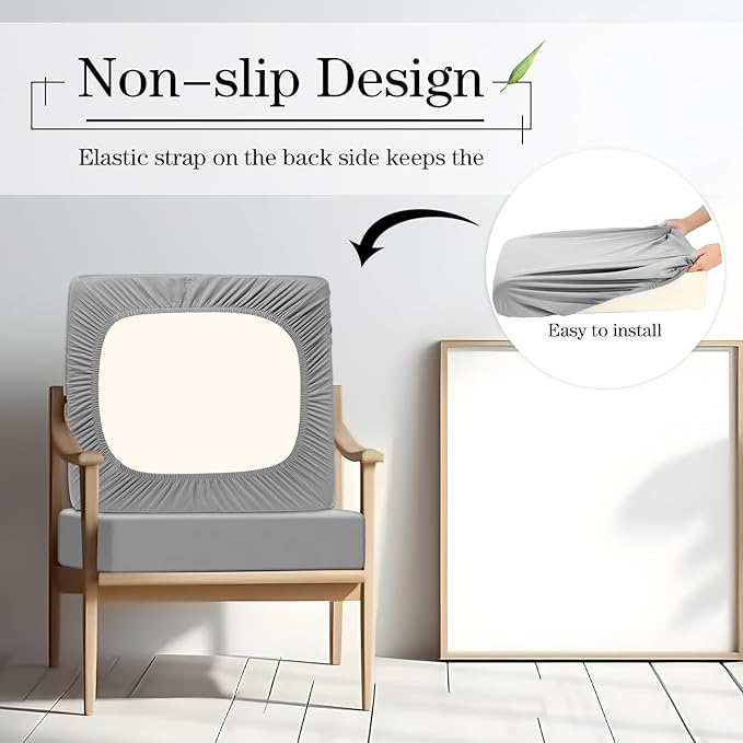 Newwiee Set of 4 Stretch Patio Cushion Covers Sofa Couch Seat Chair Slipcovers Cushion Cover Replacement Furniture Protector for Pets Washable(Light Grey,Seat Cover,Solid)