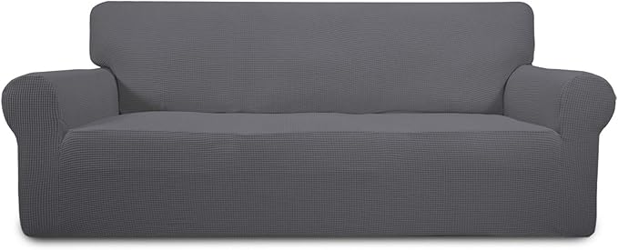 Easy-Going Stretch Oversized Sofa Slipcover 1-Piece Sofa Cover Furniture Protector Couch Soft with Elastic Bottom for Kids, Polyester Spandex Jacquard Fabric Small Checks Gray