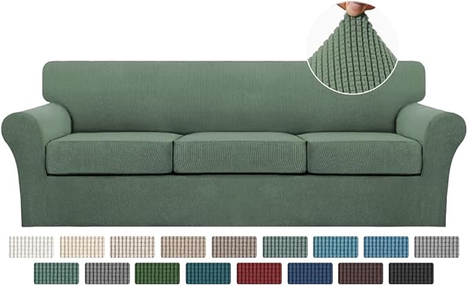 Turquoize 4 Piece Sofa Covers for 3 Cushion Couch Sofa Slipcover Soft Couch Cover for Dogs-Washable Sofa Furniture Covers with 3 Individual Large Cushion Covers, Feature Fabric (XL Sofa, Loden Frost)