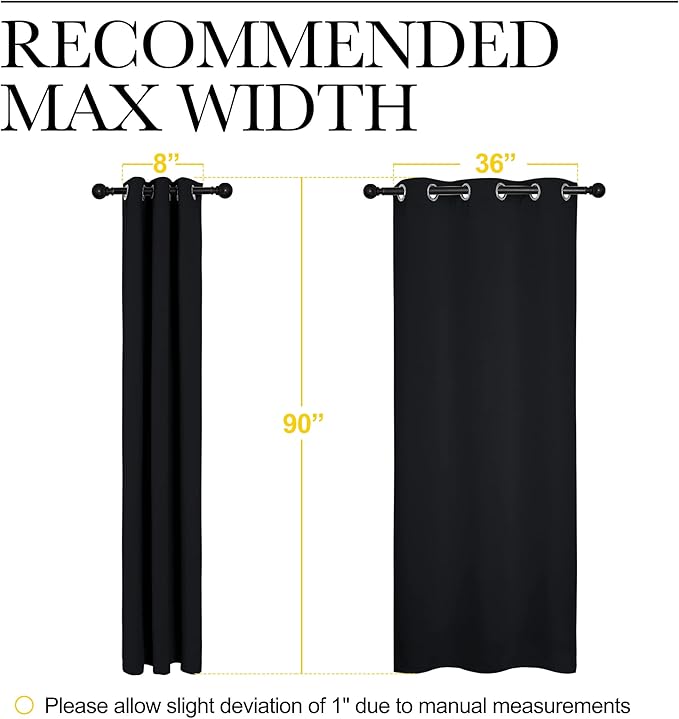 NICETOWN Black Out Curtain Panels - Home Decoration Thermal Insulated Solid Grommet Blackout Curtains/Drapes for Hall/Dining Room (Set of 2, 42 inches by 90 Inch, Black)