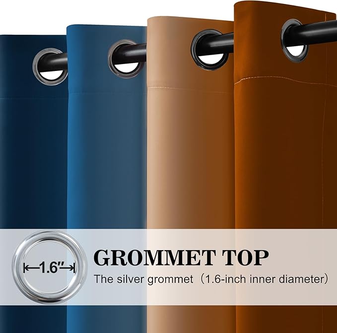 Yakamok Blackout Ombre Dark Blue and Burnt Orange Curtains-Gradient Room Darkening Curtain, Grommet Thermal Insulated Light Blocking Window Drapes Curtain for Living Room Bedroom,52 x 54 Inch,2 Panels