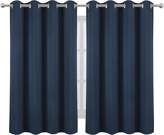 LEMOMO Navy Blue Blackout Curtains/52 x 45 Inch/Set of 2 Panels Room Darkening Short Curtains