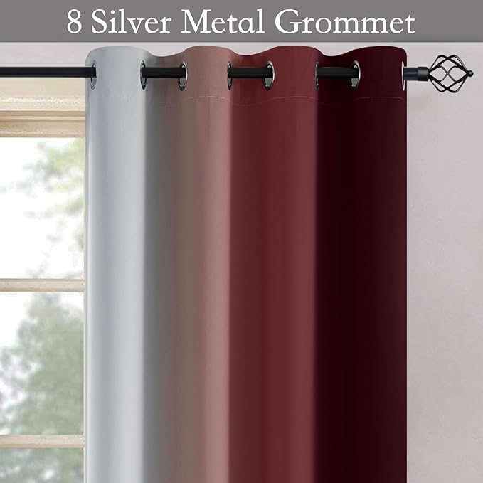 SimpleHome Ombre Room Darkening Curtains for Bedroom, Gradient Red to Grey White Light Blocking Thermal Insulated Grommet Window Curtain/Drapes for Living Room,2 Panels, 52x84 inches Length