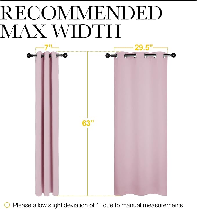 NICETOWN Blackout Curtain Panels for Girls Room, Nursery Essential Thermal Insulated Solid Grommet Top Blackout Drapes (Baby Pink=Lavender Pink, 1 Pair, 34 x 63 Inch)