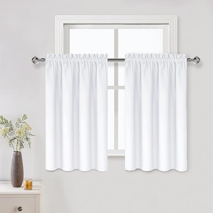DWCN White Curtains for Living Room Thermal Insulated, 50% Light Blocking Curtains for Bedroom, Dining Room Window, W 52x L 36 Inch, Set of 2 Rod Pocket Curtain Panels