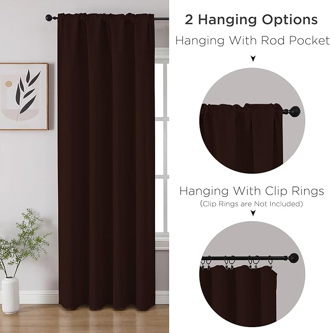 CUCRAF Blackout Curtains 108 inch Length 2 Panels Set, Rod Pocket Room Darkening Drapes for Bedroom Living Room, Insulated Thermal Light Blocking Window Curtain (W52 x L108 Inch, Chocolate)