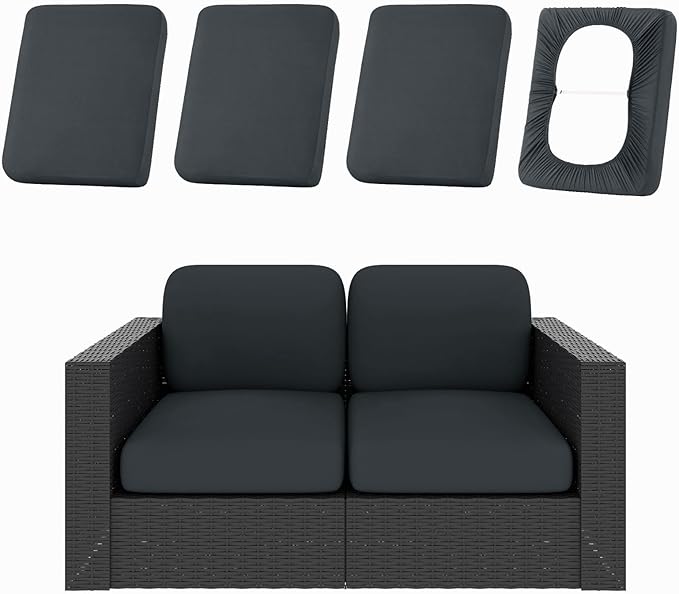 hyha 4Pcs Patio Cushion Covers, Stretch Outdoor Couch Cushion Covers, Washable Outdoor Chair/Sofa Slipcovers for Patio Furniture Cushions Protector with Elastic Bottom(Dark Gray,Cover Only)
