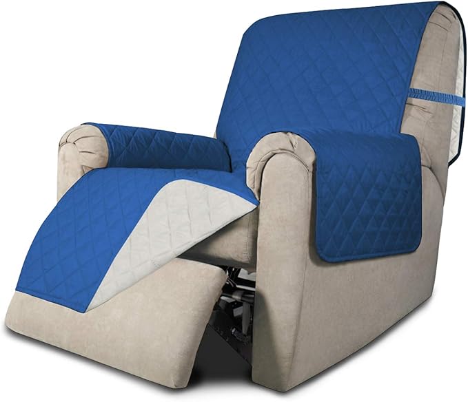 Easy-Going Recliner Sofa Slipcover Reversible Sofa Cover Water Resistant Couch Cover Furniture Protector with Elastic Straps for Pets Kids Children Dog Cat (Recliner, Blue/Ivory)