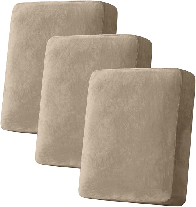 Couch Cover Stretch Velvet Sofa Cushion Cover 3-Piece - Elastic Washable Slipcover for Seat or Backrest, Couch Seat Covers for Sofas (Leather Brown)