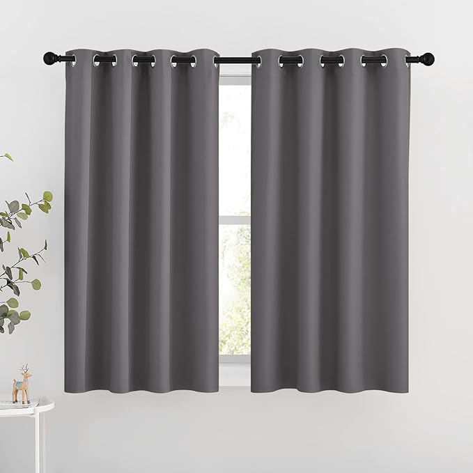 NICETOWN Blackout Curtains for Bedroom - Triple Weave Grommet Top Thermal Insulated Window Treatment Light Blocking Panels for Kitchen/Kids Room, Grey, W46 x L54, Set of 2