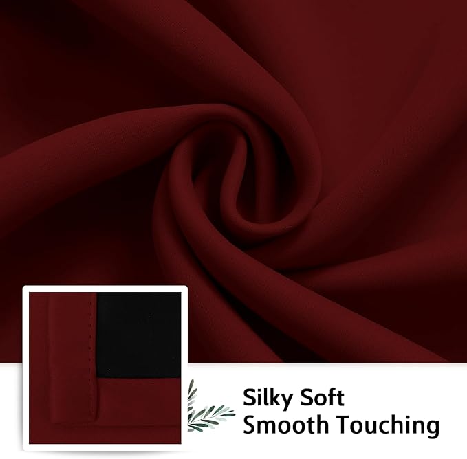 SimpleHome 100% Blackout Curtains for Bedroom,Thermal Insulated Burgundy Grommet Window Drapes Room Darkening Curtains for Living Room with Black Back,38 x 84 Inch,2 Panels