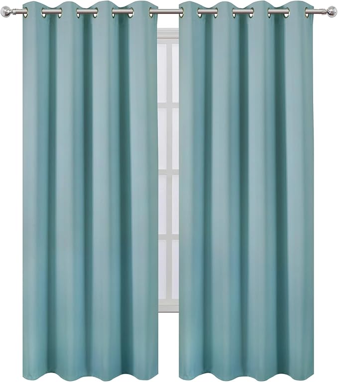 LEMOMO Blackout Curtains 66 x 95 inch/Stone Blue Curtains Set of 2 Panels/Thermal Insulated Room Darkening Bedroom Curtains