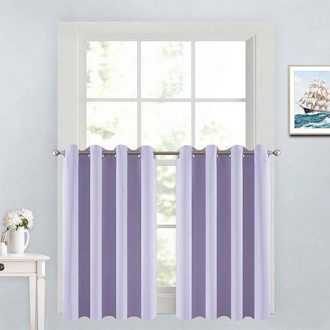 Yakamok Blackout Small Window Curtains with Grommet Top, Room Darkening Thermal Insulated Window Panel Drape for Bedroom Bathroom, 52Wx36L, Lilac, 2 Panels