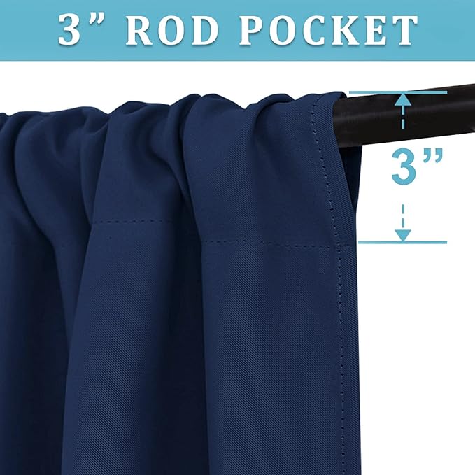 RYB HOME Blackout Curtains for Bedroom Living Room 63 inches Long, Thermal Insulated Privacy Rod Pocket Drapes for Nursery Office Home Theater, Width 34 by Length 63, Navy Blue, 2 Panels