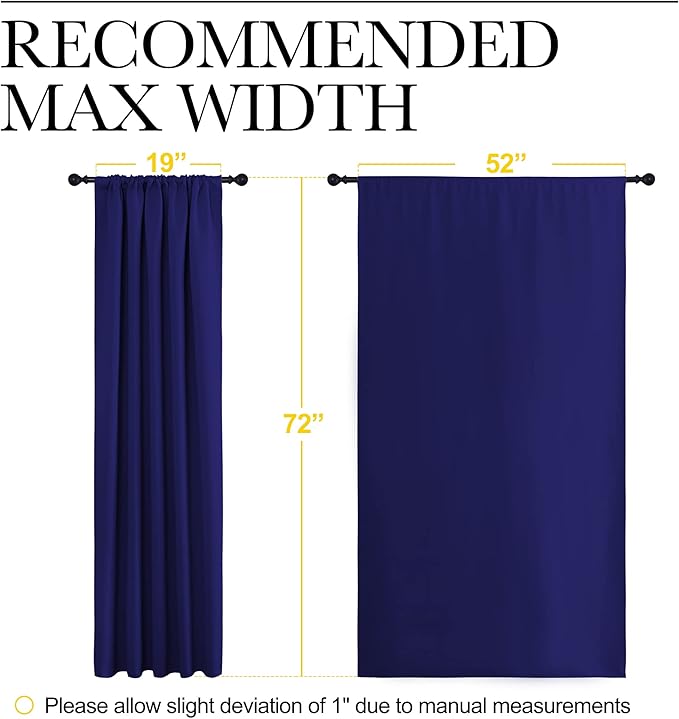 NICETOWN Bedroom Curtains Blackout Draperies - Thermal Insulated Solid Top Pocket Blackout Drapes for Kid's Room (Navy Blue, 1 Pair, 52 x 72 Inch)