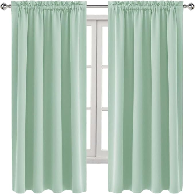 DWCN Blackout Curtains Room Darkening Thermal Insulated Bedroom Curtains Window Curtain Panels, 52 x 63 inches Long, Set of 2 Light Green Rod Pocket Drapes