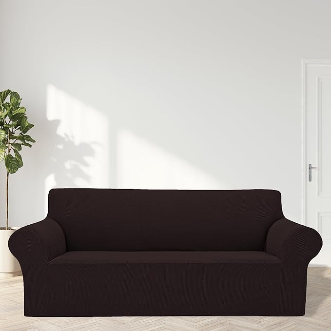 Cupuamon 2026 New Stretch Oversized Sofa Slipcovers Couch Sofa Cover for 4 Seater Furniture Protector Covers with Elastic Bottom Jacquard Fabric Small Checks for Pets, Kids - Chocolate