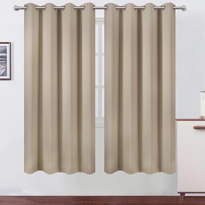 LEMOMO Blackout Curtains 66 x 72 Inch Long Khaki Curtains Set of 2 Panels Room Darkening Curtains for Bedroom and Living Room