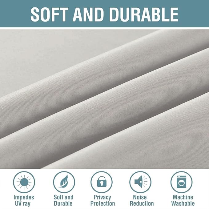 H.VERSAILTEX Blackout Curtain for Living Room Small Window Kitchen Blackout Curtains 45 inch Length Energy Saving Solid Grommet Blackout Drape, One Panel, Stone, 52" W x 45" L