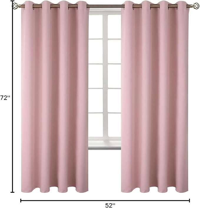 BGment Room Darkening Curtains 72 Inches Long - Grommet Thermal Insulated Drapes Window Treatment Curtains for Bedroom, 2 Panels, 52 x 72 Inch, Baby Pink