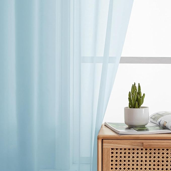 Aiyufeng 2 Pack: Basic Sky Blue Sheer Curtain Drapes 72 Inch Length 2 Panels for Living Room, Light Filtering Voile Drapes for Bedroom, Patio, Sliding Door, Each 42" W x 72" L