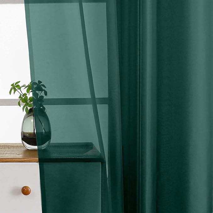 Green Sheer Curtains Tier 30 Inches Length 2 Panels, Light Filtering Lightweight Soft Window Drapes, Cute Elegant Cafe Curtains for Nursery, Dual Rod Pocket, Hunter Green, 2x42Wx30L Inches