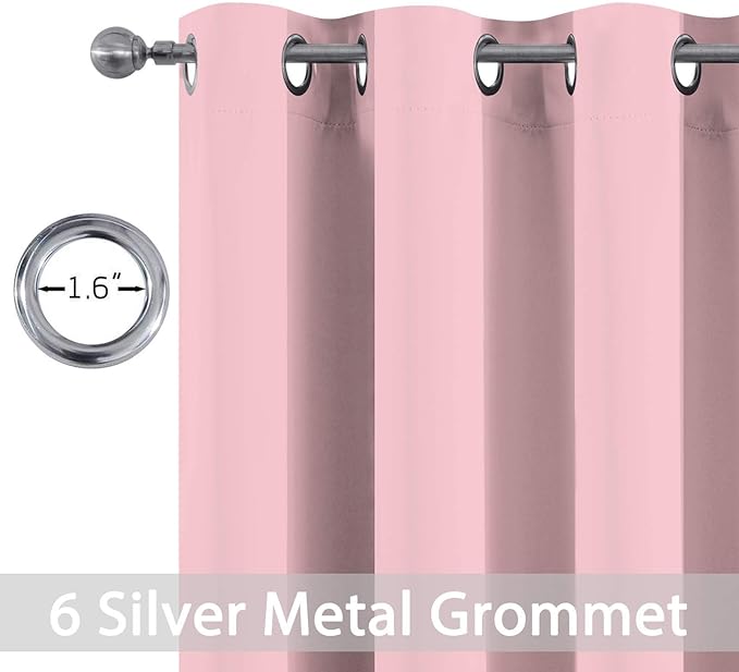 Yakamok Light Blocking Window Blackout Curtains Thermal Insulated Room Darkening Drapes for Bedroom,Solid Grommet Top Window Panels, 38x36 Inch, Pink, One Pair