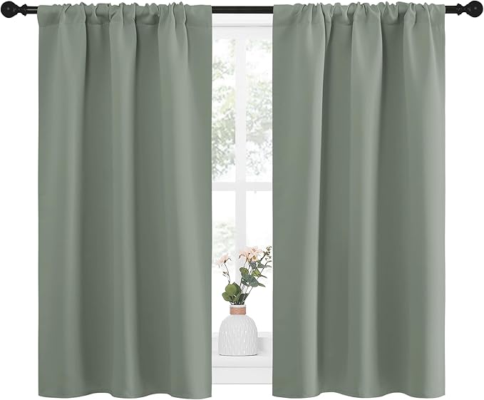 NICETOWN Window Curtains Blackout Drapes - Thermal Insulated Solid Rod Pocket Blackout Curtains/Draperies for Living Room (Sage Green, One Pair, 29 by 40-Inch)