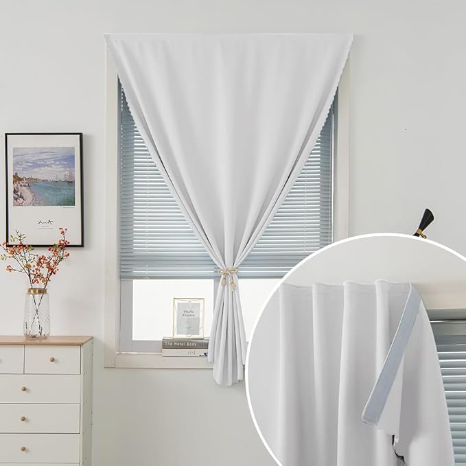 Blackout Curtains for Bedroom Sticky Curtain Blackout Window Cover Self Adhesive Curtains Rod No Drillng, 47" W X 71" L, Light Grey, 1 Panel