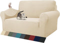 ZNSAYOTX 1 Piece Jacquard Couch Covers for 2 Cushion Couch High Stretch Loveseat Slipcover for Pets Dogs Anti Slip Love Seat Sofa Slipcover Furniture Protector (Loveseat, Light Beige)