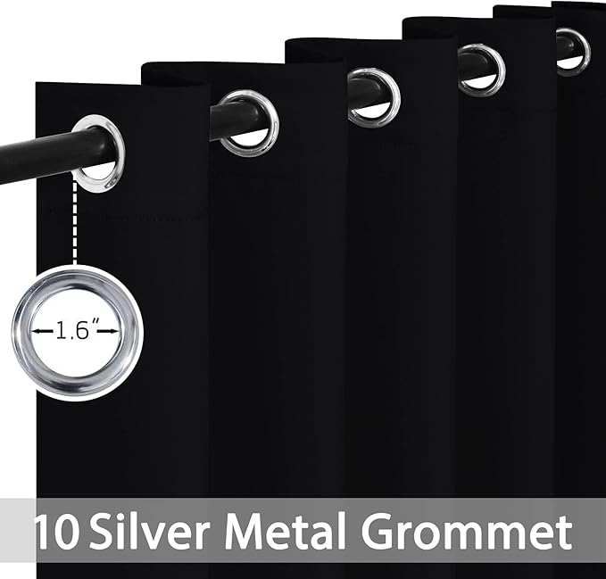 Yakamok 84 Inch Length 100% Blackout Curtains for Bedroom, Light Blocking Drapes Room Darkening Thermal Insulated Solid Grommet Panels for Living Room(70Wx84L, Black, 2 Panels)