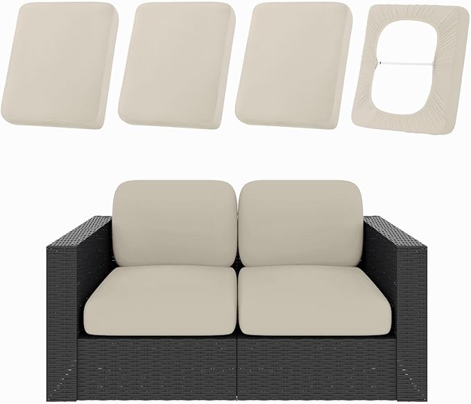 hyha 4Pcs Patio Cushion Covers, Stretch Outdoor Couch Cushion Covers Replacement, Washable Outdoor Chair/Sofa Slipcovers for Patio Furniture Cushions Protector with Elastic Bottom(Taupe,Cover Only)