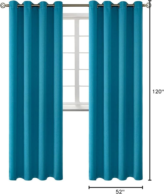 BGment Blackout Curtains - Grommet Thermal Insulated Room Darkening Bedroom and Living Room Curtains, Set of 2 Panels (52 x 120 Inch, Peacock Blue)