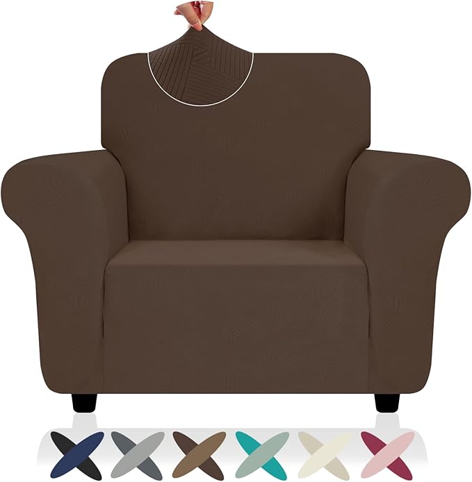 ZNSAYOTX Chair Cover with Arms (30"-47"), New Striped Sofa Chair Covers for Living Room, Dogs Pet Friendly Anti-Slip Chair Protector Spandex Armchair Slipcovers (Coffee, Chair)