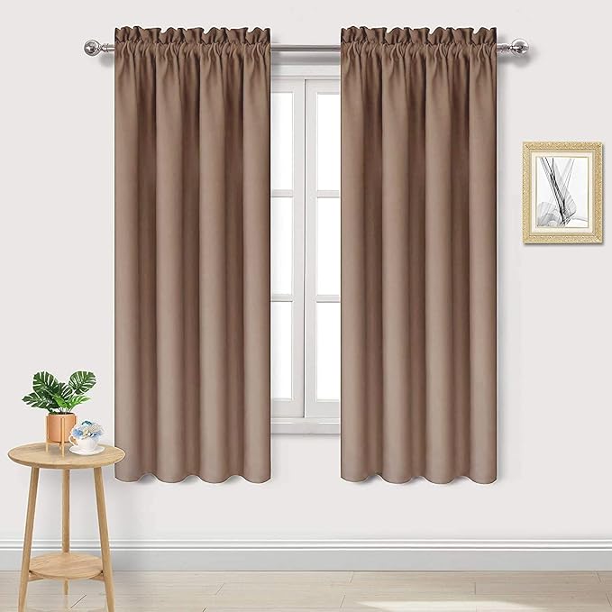 DWCN Blackout Curtains Room Darkening Thermal Insulated Bedroom Curtains Window Curtain Panels, 38 x 63 inches Long, Set of 2 Khaki Rod Pocket Drapes