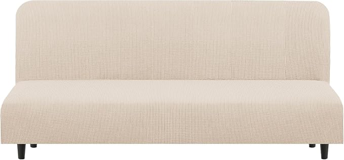 U-NICE HOME Stretch Futon Cover Armless Bed Slipcover - Soft Jacquard Fabric Washable for Pet Friendly, Beige