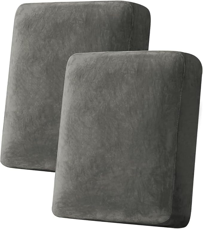 Couch Cover Stretch Velvet Sofa Cushion Cover 2-Piece - Elastic Washable Slipcover for Seat or Backrest, Couch Seat Covers for Sofas (Grey)