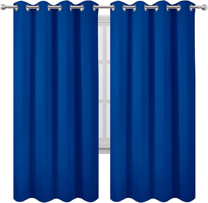 LEMOMO Blackout Curtains 66 x 72 Inch Long Royal Blue Curtains Set of 2 Panels Room Darkening Curtains for Bedroom and Living Room