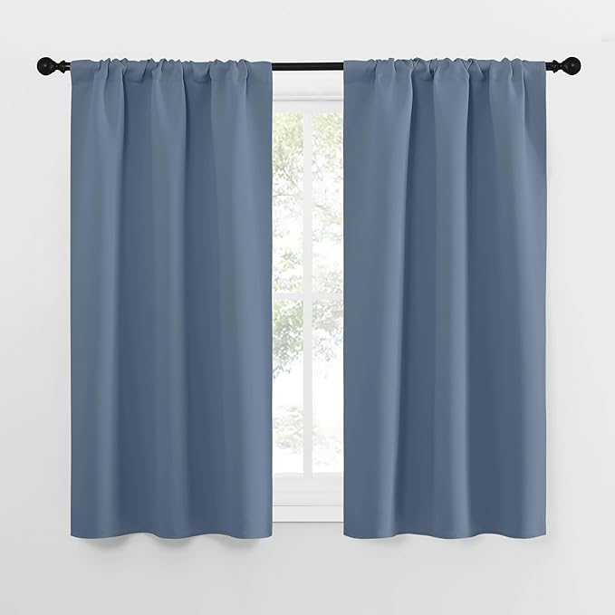 NICETOWN RV Blackout Curtains for Camper Windows, Short Blackout Curtains & Drapes, Thermal Insulated Blackout Curtain Panels for Kids Room, Play Room (Stone Blue, 29" Wide by 50" Long, 2 PCs)